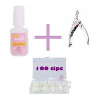 Kit Cola Unhas Postiças Alicate 100 Unhas Tips Acrigel Gel - 1
