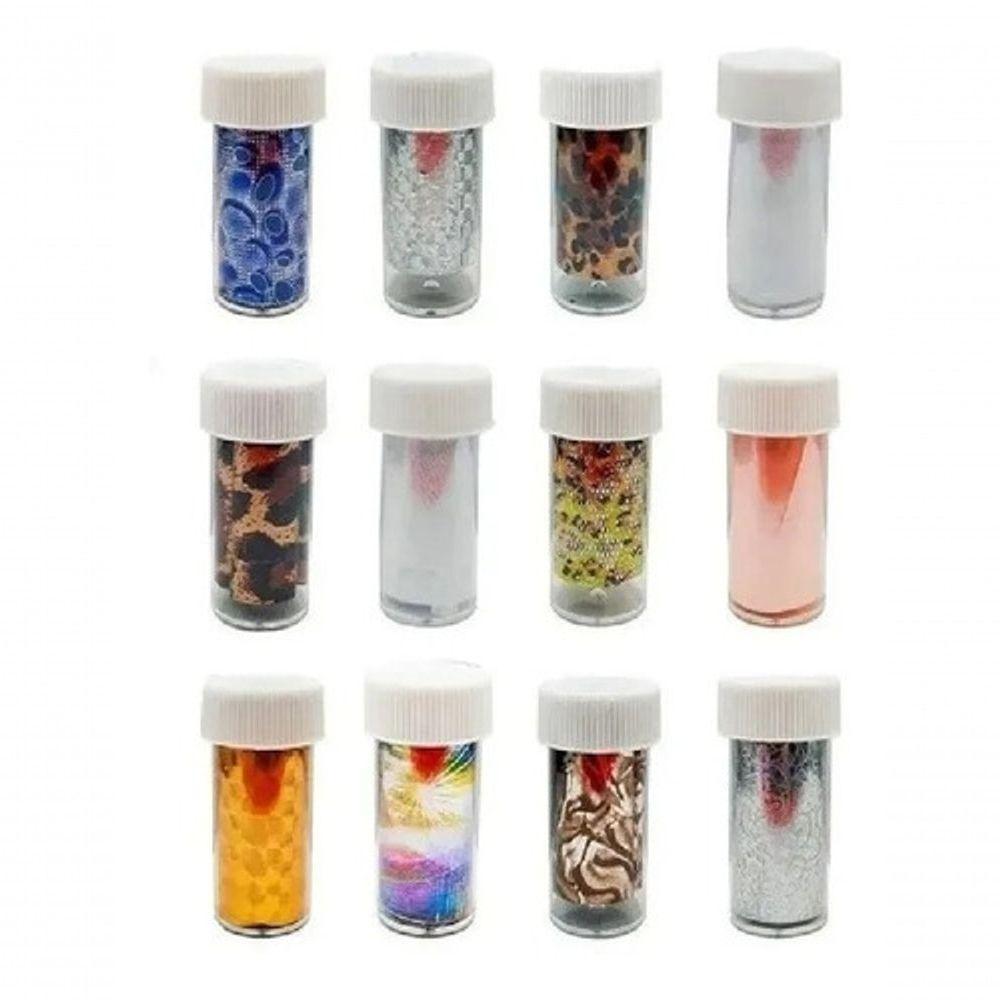 Kit 12 Potes De Foils P/ Unhas Decoração Estilo Transfer 3D - 1
