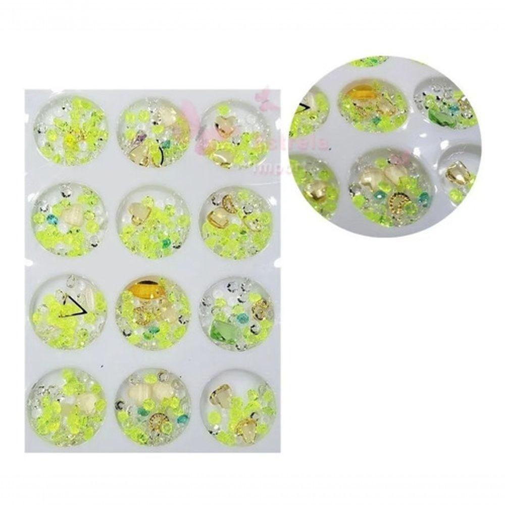 Kit 12 Pedra Cristal Brilho Unhas Arte Folha Ouro Decoração - 1