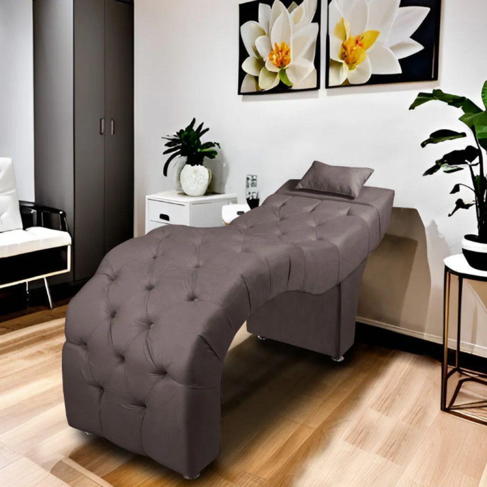 Maca Estofada Para Clínica De Estética Facial Com Capitonê Suede Marrom Claro - 8