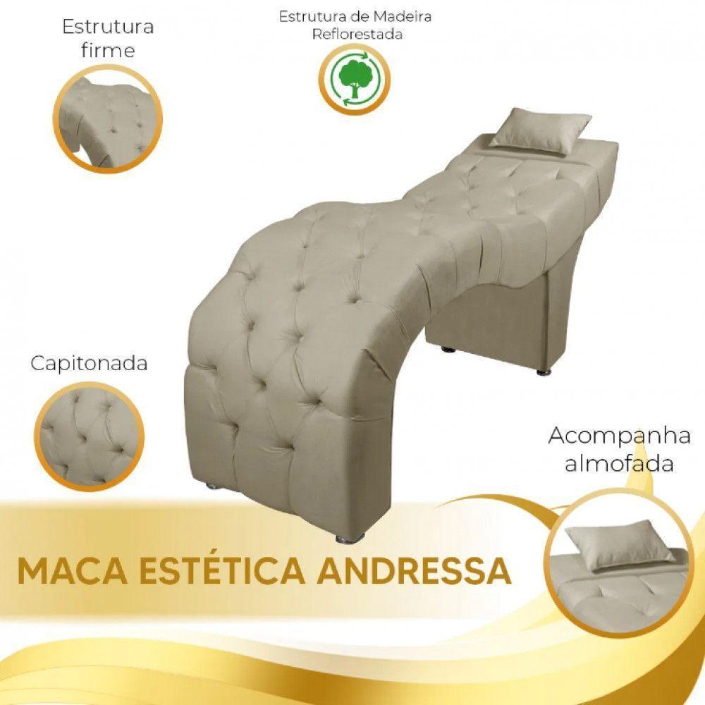 Maca Estofada Para Clínica De Estética Facial Com Capitonê Andressa Suede Bege Speciale Home Bege - 3