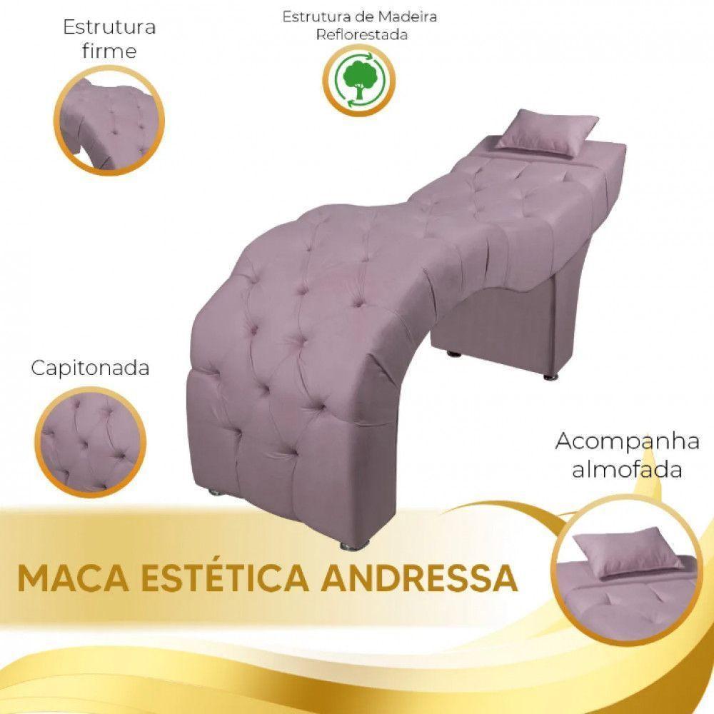 Maca Estofada Para Clínica De Estética Facial Com Capitonê Andressa Lilas Veludo Speciale Home Lilás - 3