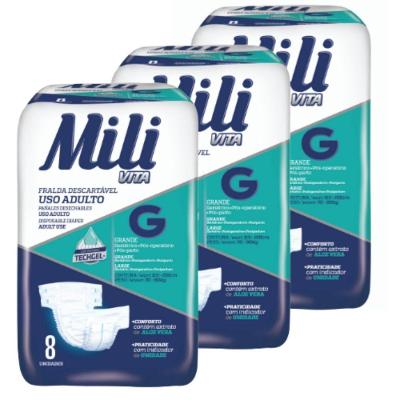 Fralda Geriatrica Mili Vita Adulto Tamanho G 3 Pacotes De 8 Um