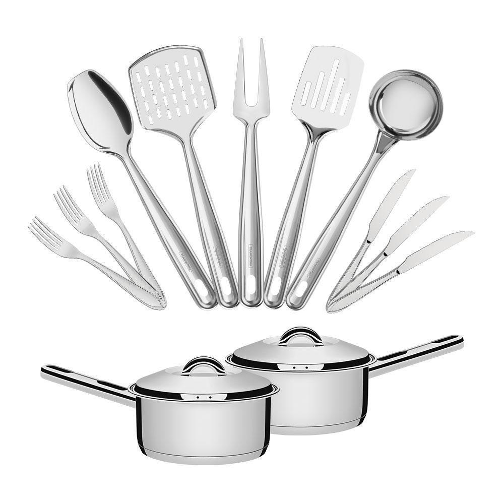 Conjunto De Panelas Solar 16cm 1,4l Com 48 Talheres Laguna E 5 Utensílios Inox Extrata Tramontina - 1