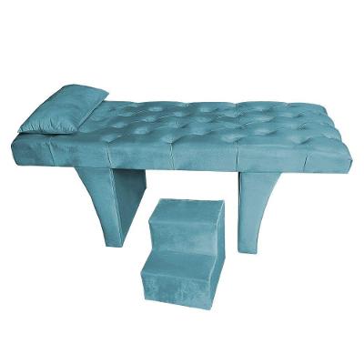Maca Estética Reta Capitonê 0,80M Sophia Com Escada Veludo Azul Turquesa - Pallazio