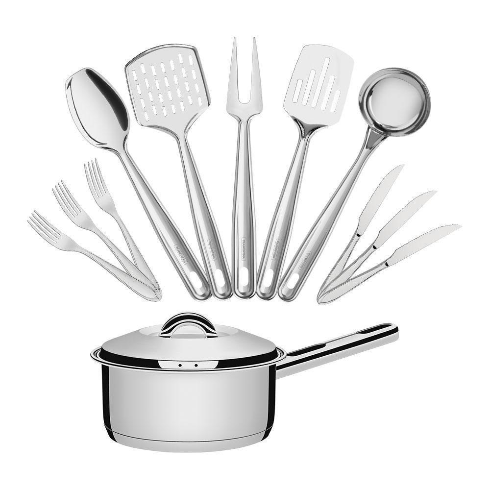 Conjunto De 1 Panela Solar 16cm 1,4l Com 60 Talheres Laguna E 5 Utensílios Em Inox Extrata Tramontina - 1