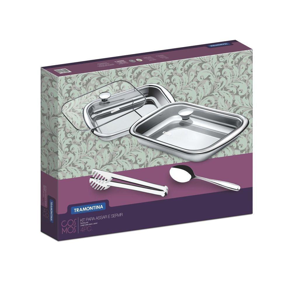 Kit Para Assar E Servir Tramontina Cosmos Em Aço Inox Com Tampa De Vidro 4 Peças Tramontina - 4