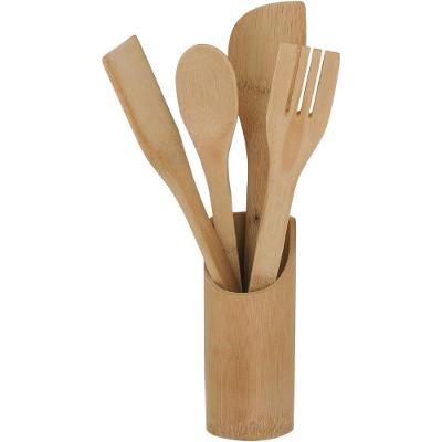 Table Jg Utensílios Cozinha Bambu Natural 4Pç Com Suporte