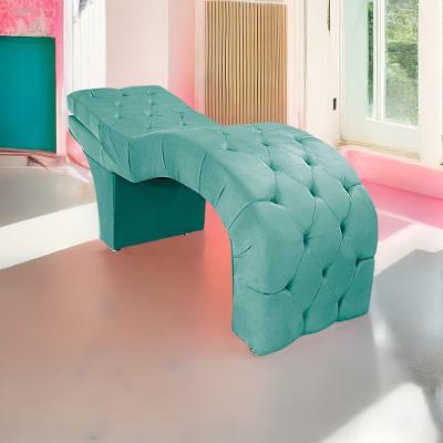 Maca Estética Com Encosto Dobrável Capitonê Salão P02 Suede - Amarena Móveis Azul Tiffany