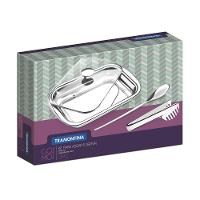 Kit Para Assar E Servir Tramontina Cosmos Em Aço Inox Com Tampa De Vidro 3 Peças Tramontina - 2