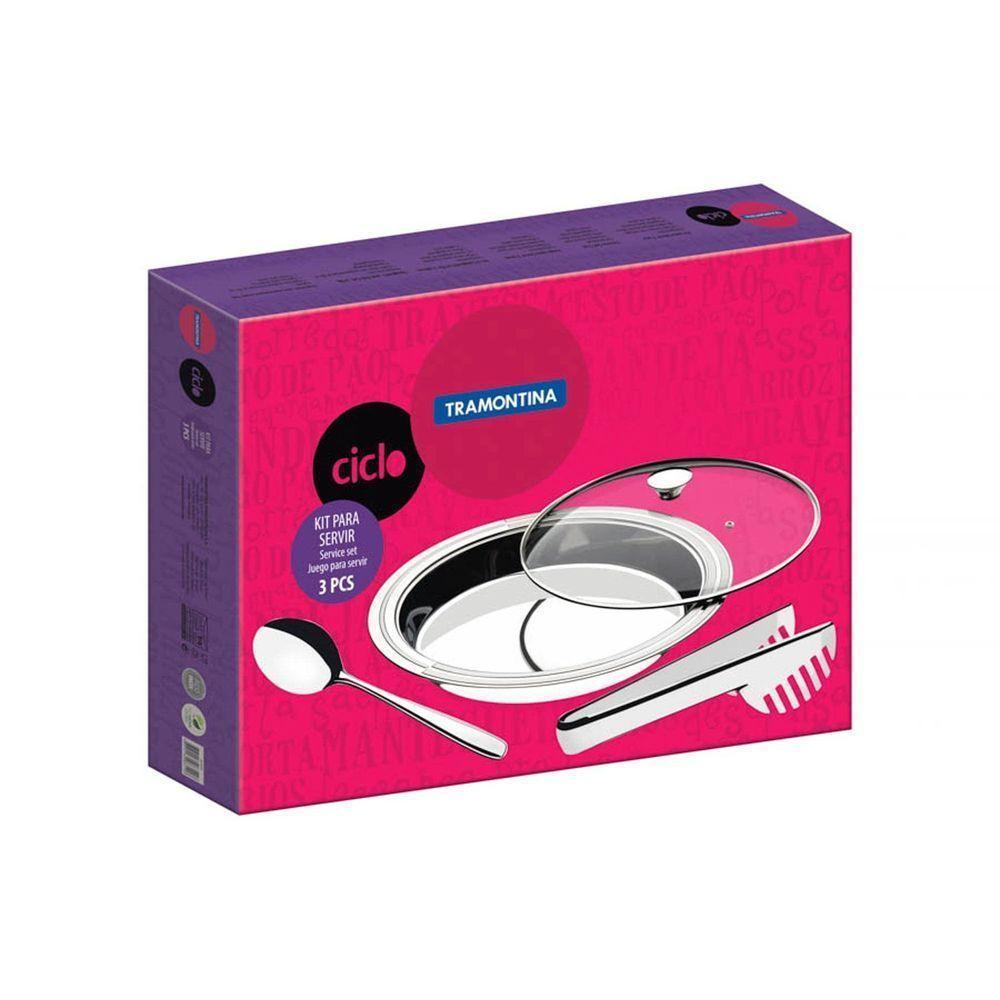 Kit Para Servir Tramontina Ciclo Redondo Em Aço Inox Com Tampa De Vidro 3 Peças Tramontina - 2