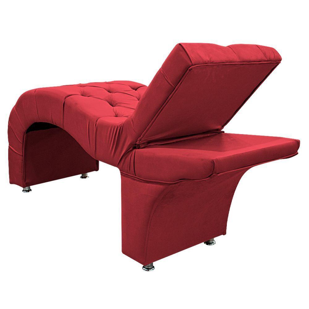 Maca Estética Com Encosto Dobrável Facial Capitonê Cílios Salão P02 Suede - Amarena Móveis Vermelho - 3