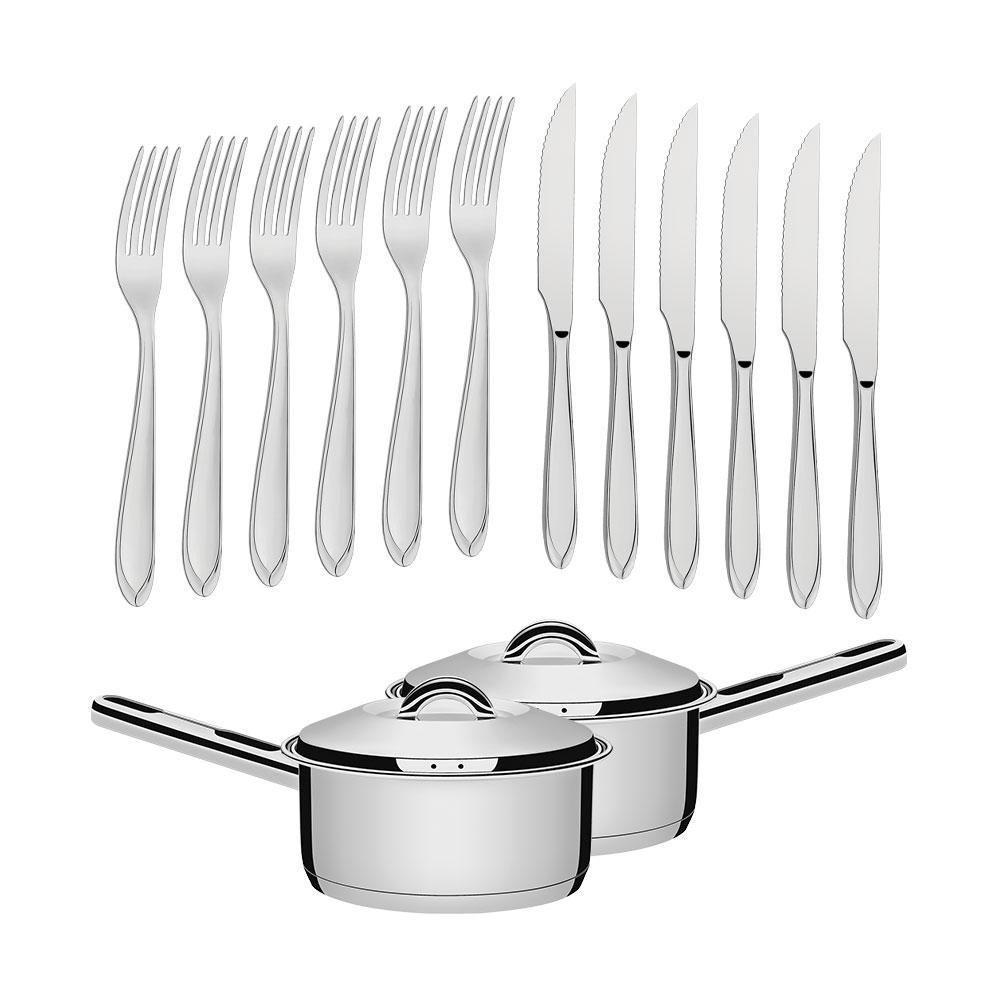 Conjunto De Panelas Solar 16cm 1,4l Com 48 Talheres De Mesa Laguna Tramontina - 1