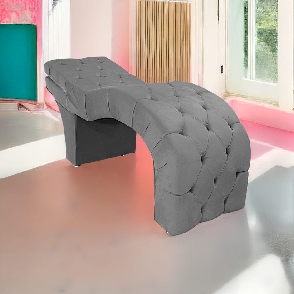 Maca Estética Com Encosto Dobrável Facial Capitonê Cílios Salão P02 Suede Cinza - 1