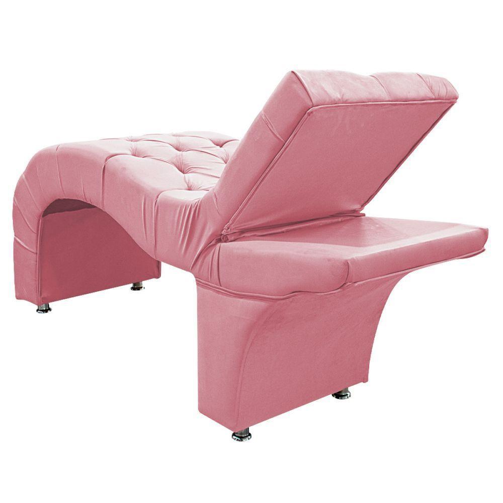 Maca Estética Com Encosto Dobrável Facial Capitonê Cílios Salão P02 Suede Rosabebê - 3