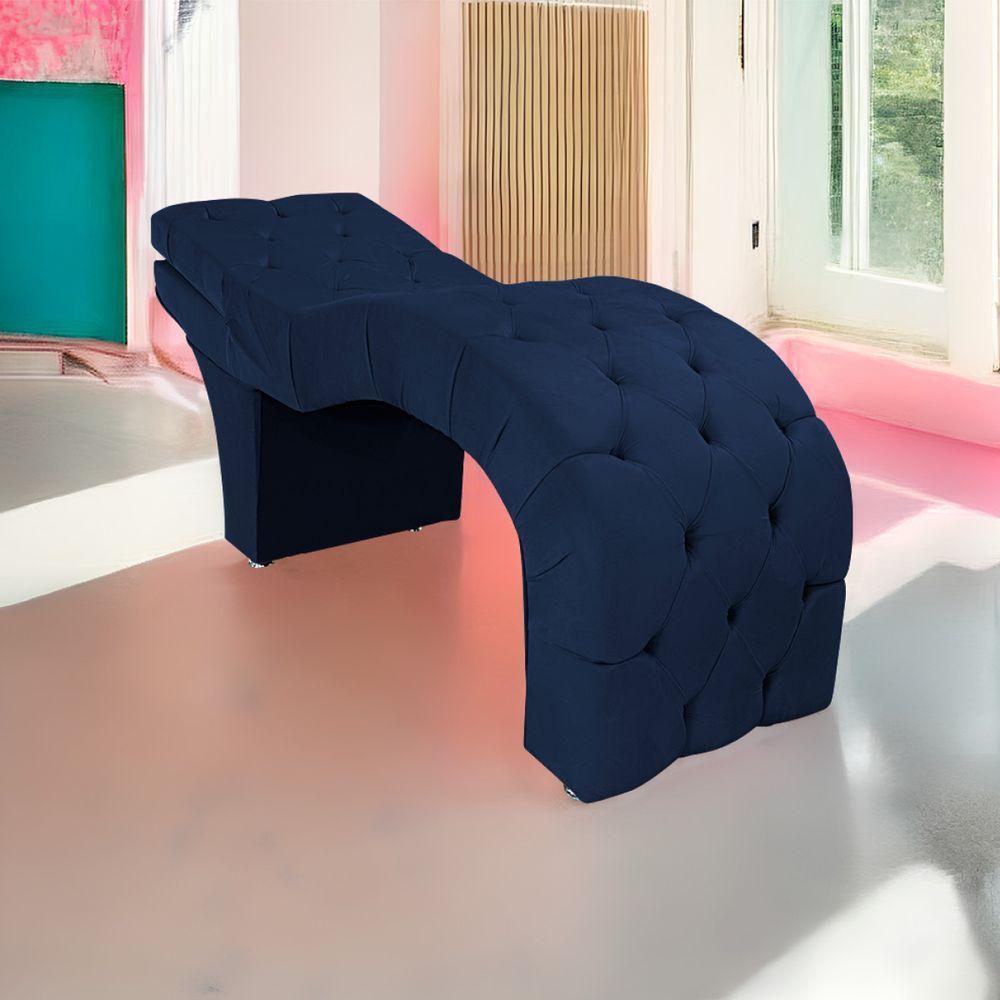 Maca Estética Com Encosto Dobrável Facial Capitonê Cílios Salão P02 Suede Azulmarinho - 1