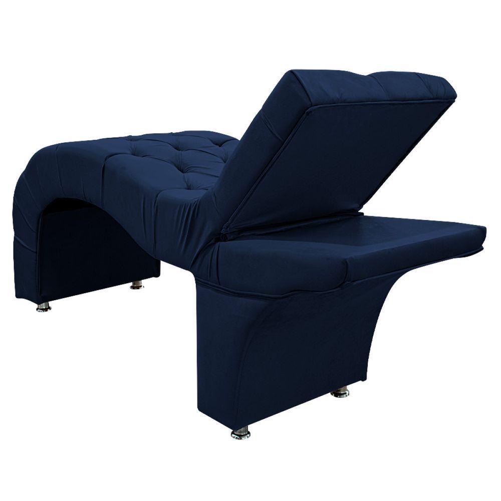 Maca Estética Com Encosto Dobrável Facial Capitonê Cílios Salão P02 Suede Azulmarinho - 3