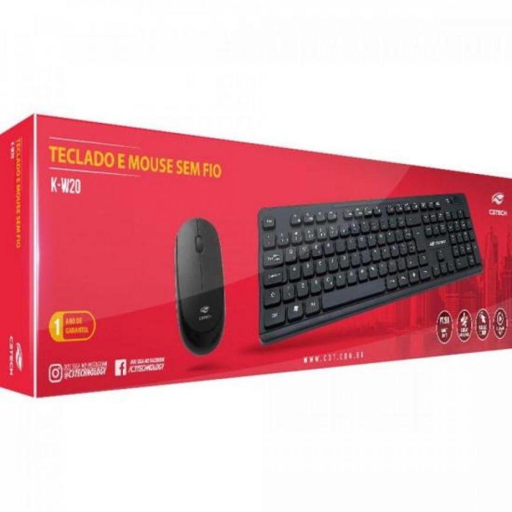 Kit Teclado + Mouse Sem Fio K-w20bk Preto C3tech - 8