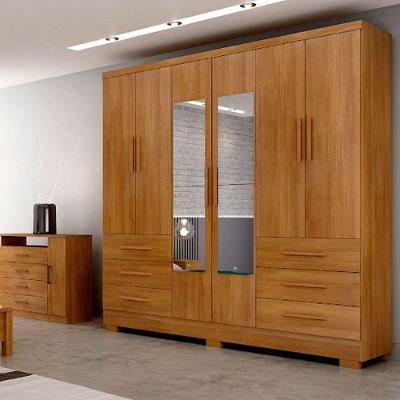 Guarda Roupa Casal Agata 6 Portas de Bater 6 Gavetas Cumaru com Espelho