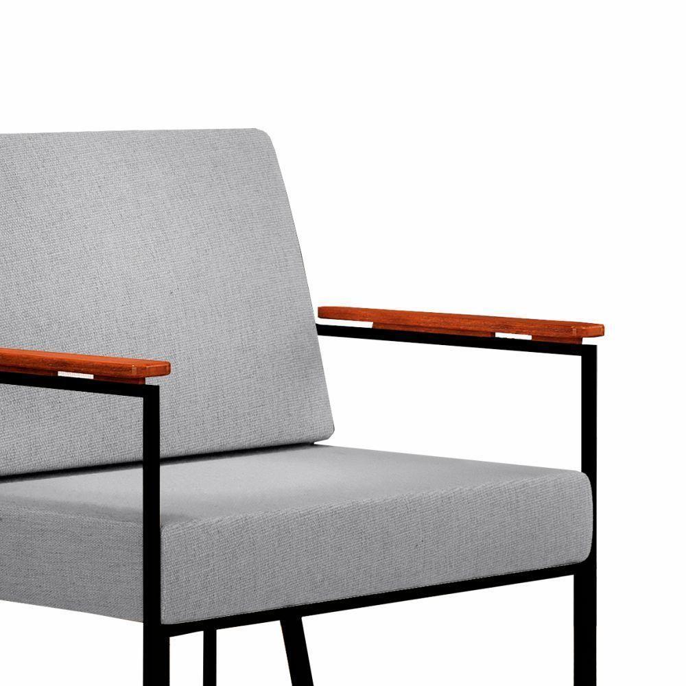 Poltrona Roma Cinza Com Rattan E Base Em Metal Preto - 3