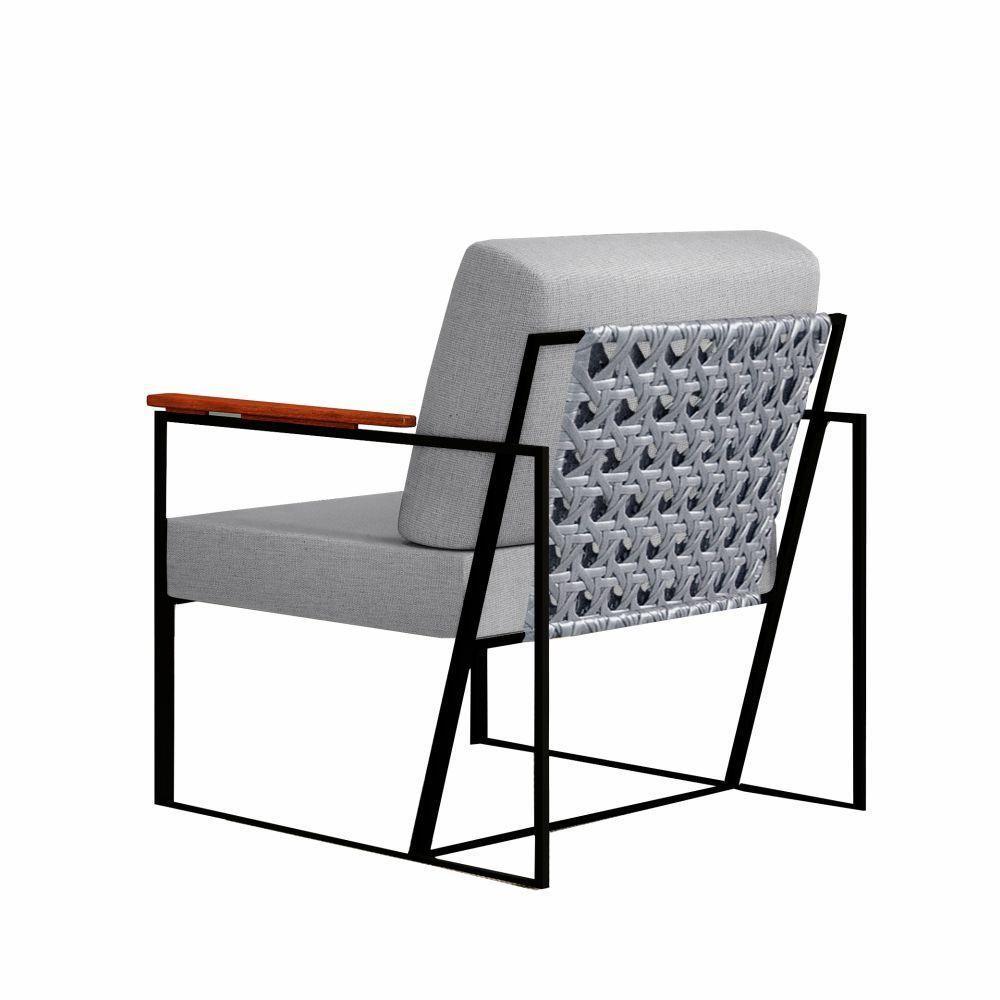 Poltrona Roma Cinza Com Rattan E Base Em Metal Preto - 4