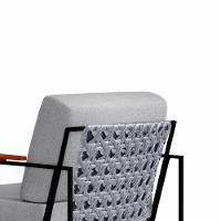 Poltrona Roma Cinza Com Rattan E Base Em Metal Preto - 2