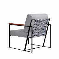Poltrona Roma Cinza Com Rattan E Base Em Metal Preto