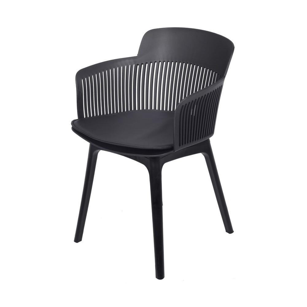 Cadeira Mena Marcela Polipropileno Preto Assento Estofado Em Pu Base Fixa - 1