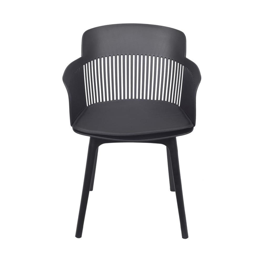 Cadeira Mena Marcela Polipropileno Preto Assento Estofado Em Pu Base Fixa - 4