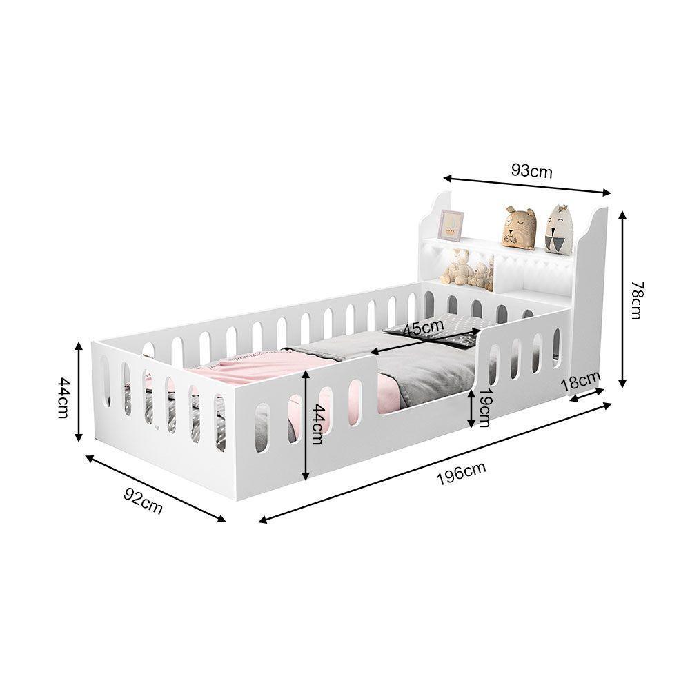 Cama Infantil Montessoriana Helo Solteiro Com Nicho E Led - Branca - Cor: Branco - 2
