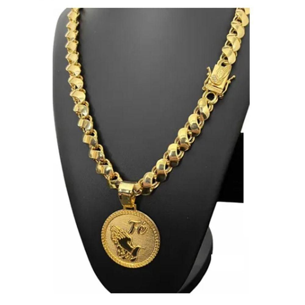 Cordão Friso S Fecho Fé + Pingente 12 Mm Joias Maciças - 1