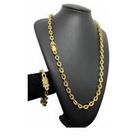 Cordão Cadeado 8mm Com Pulseira Banhado A Ouro - 1