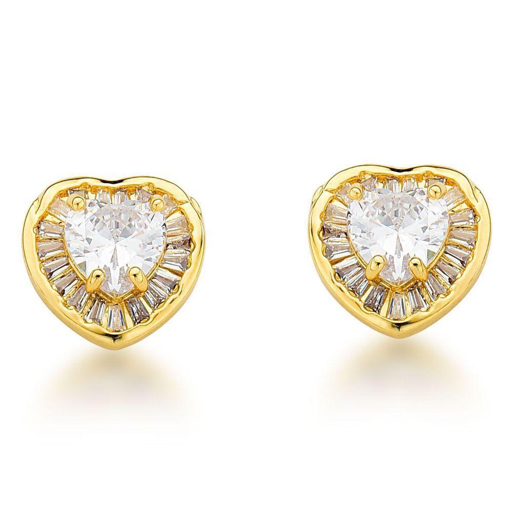 Conjunto Colar eBrincos Coração Cravejado Banhado A Ouro 18k Cristal - 1