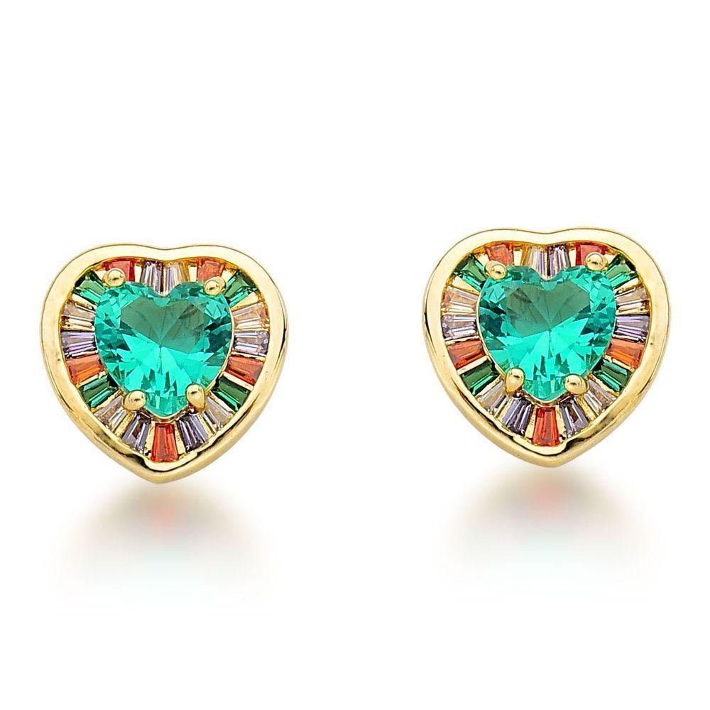 Conjunto Colar eBrincos Coração Cravejado Banhado A Ouro 18k Cristal - 4