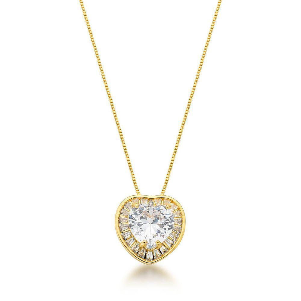 Conjunto Colar eBrincos Coração Cravejado Banhado A Ouro 18k Cristal - 5