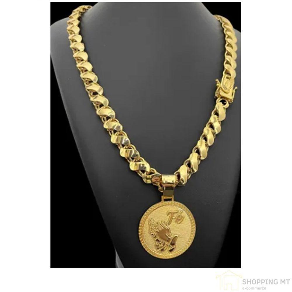 Cordão Friso S Fecho Fé + Pingente 12 Milimetros Banhados - 2