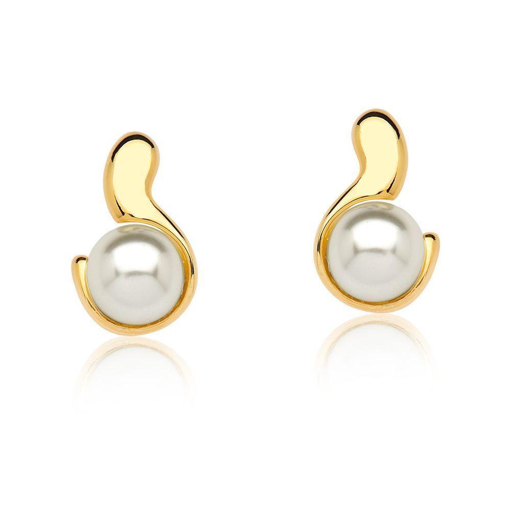 Brinco Corte De Princesa Com Pérola Revestido Em Ouro - 1