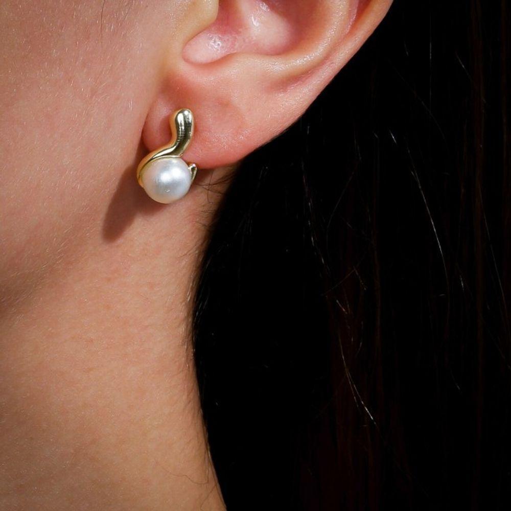 Brinco Corte De Princesa Com Pérola Revestido Em Ouro - 3