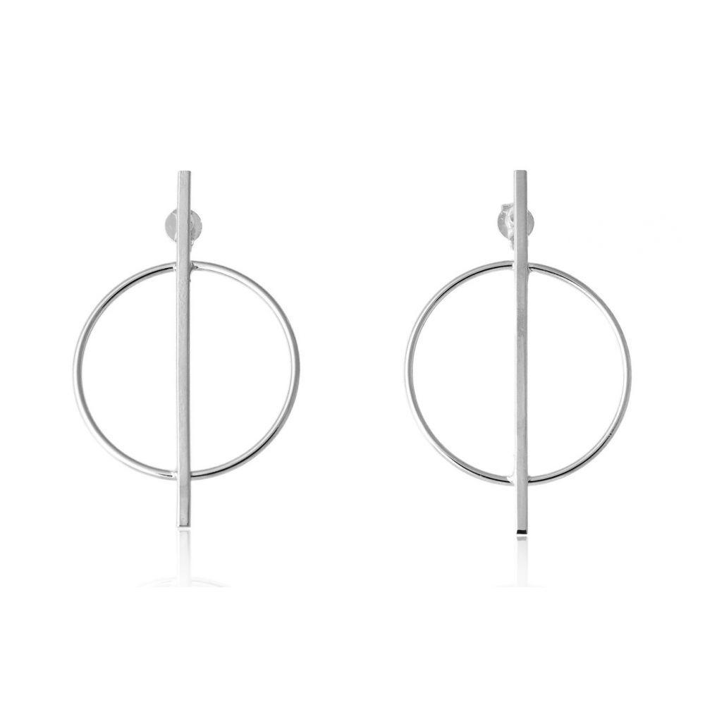 Brinco Grande Com Circulo E Fio No Meio Folheado Em Ródio Branco - 2