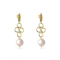 Brinco Grande De Fio Com Circulo Dourado E Pérola Folheado Em Ouro 18k - 1