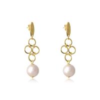 Brinco Grande De Fio Com Circulo Dourado E Pérola Folheado Em Ouro 18k - 2