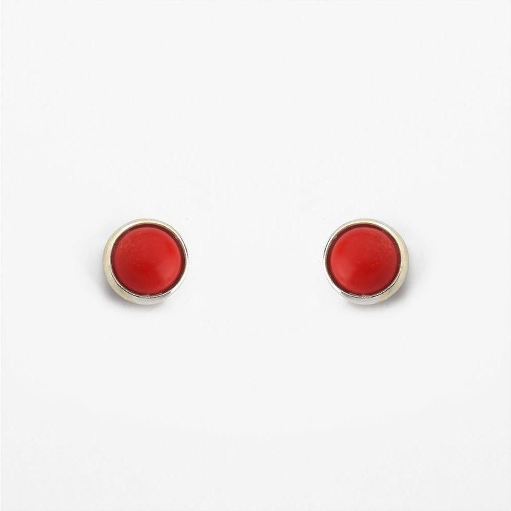 Brinco Redondo com Pedra Natural Prata 925 Coral - 1