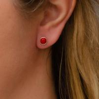 Brinco Redondo com Pedra Natural Prata 925 Coral - 2