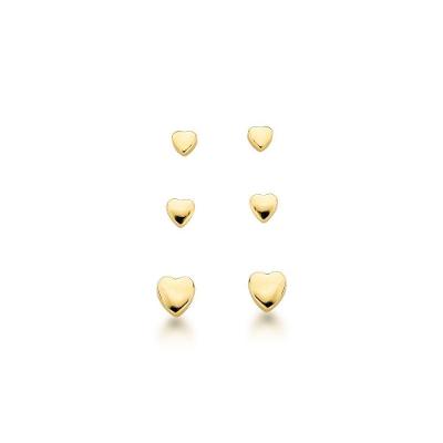 Trio De Brincos Coração Banhados A Ouro 18k