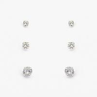 Kit 3 Pares Brinco Cravejada Com Zircônia Prata 925 - Cristal - 1