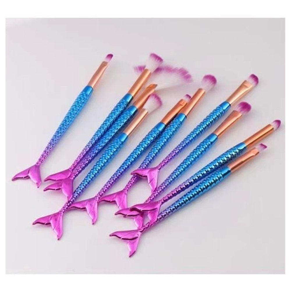 Pincel Kit 10 Peças Portatil Sereia Maquiagem Make Up Sombra - 3