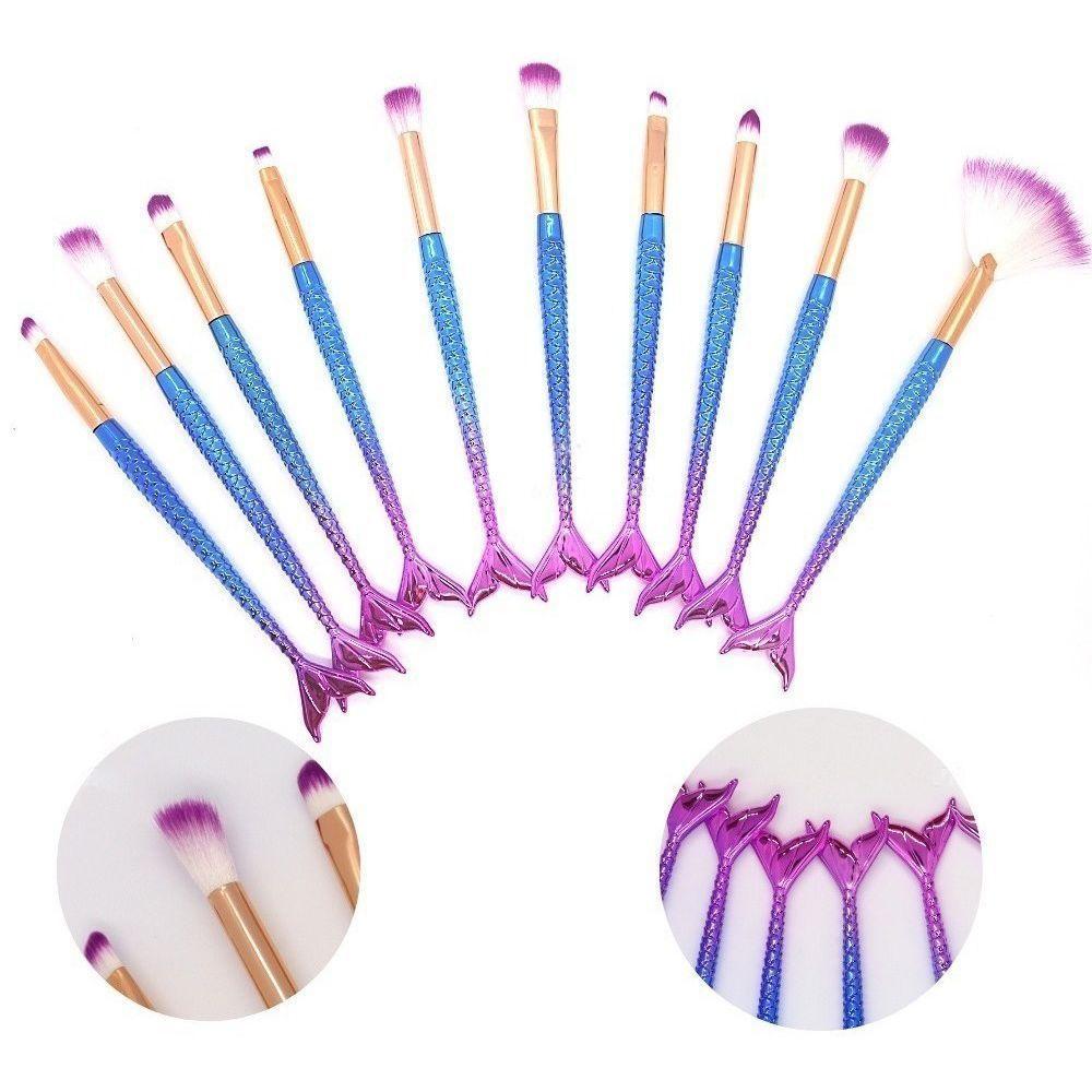Pincel Kit 10 Peças Portatil Sereia Maquiagem Make Up Sombra - 5