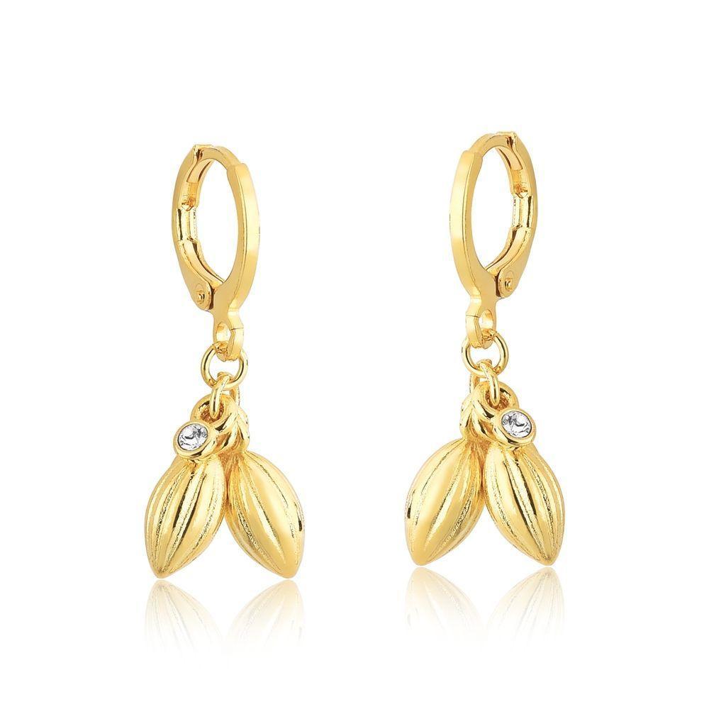 Brinco Argolinha Cacau Com Ponto De Luz Revestido Em Ouro - 1