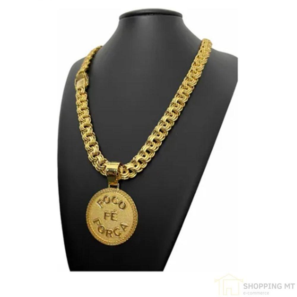 Cordão Banhado Ouro 12mm C- Pingente Corrente De Cria - 2