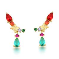 Brinco Earcuff Com Gota Verde Banhado A Ouro 18k - Verde Claro - 1